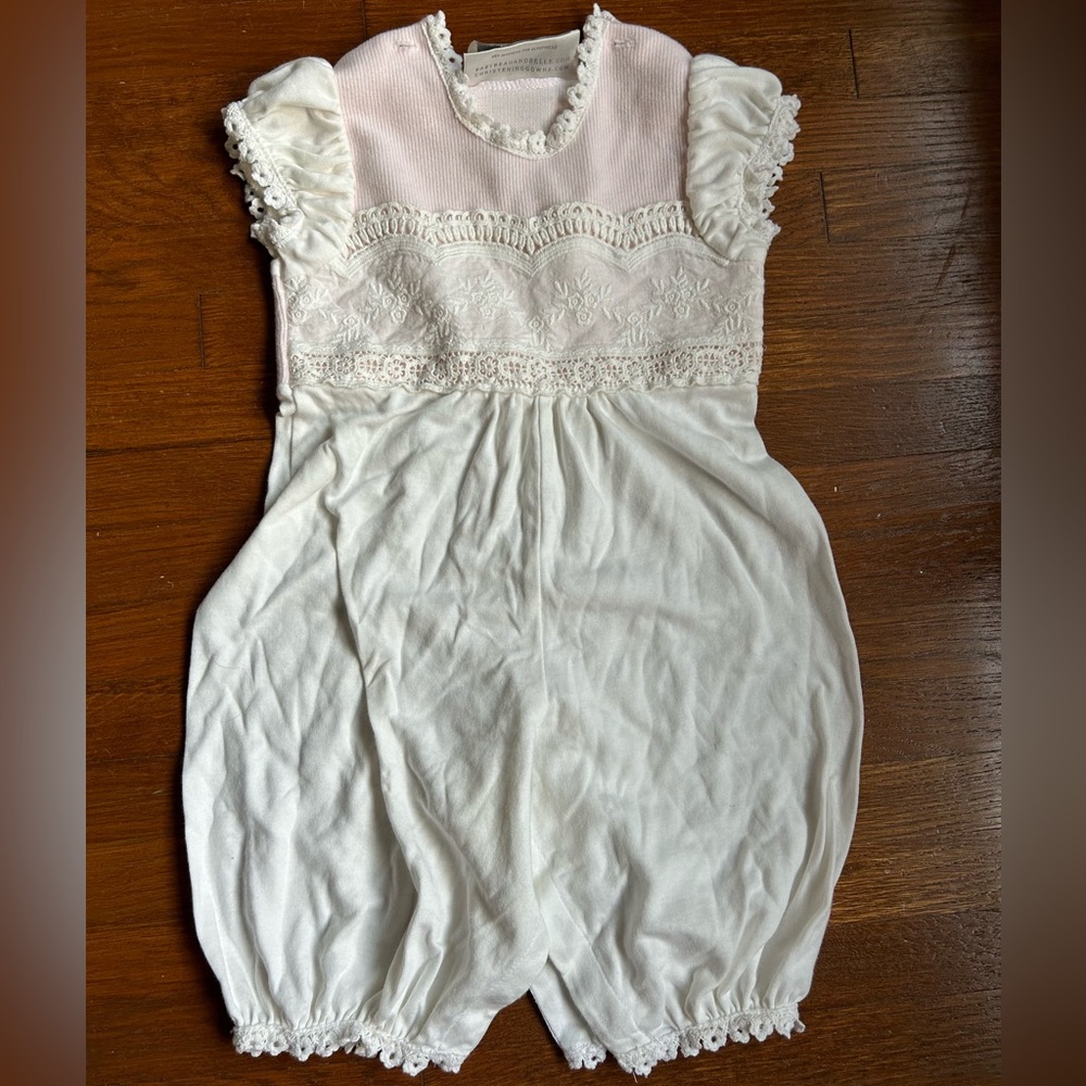 Pink/white lace one piece pant suit